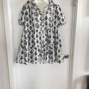 Black and White Puff Sleeve Tiered Mini Dress